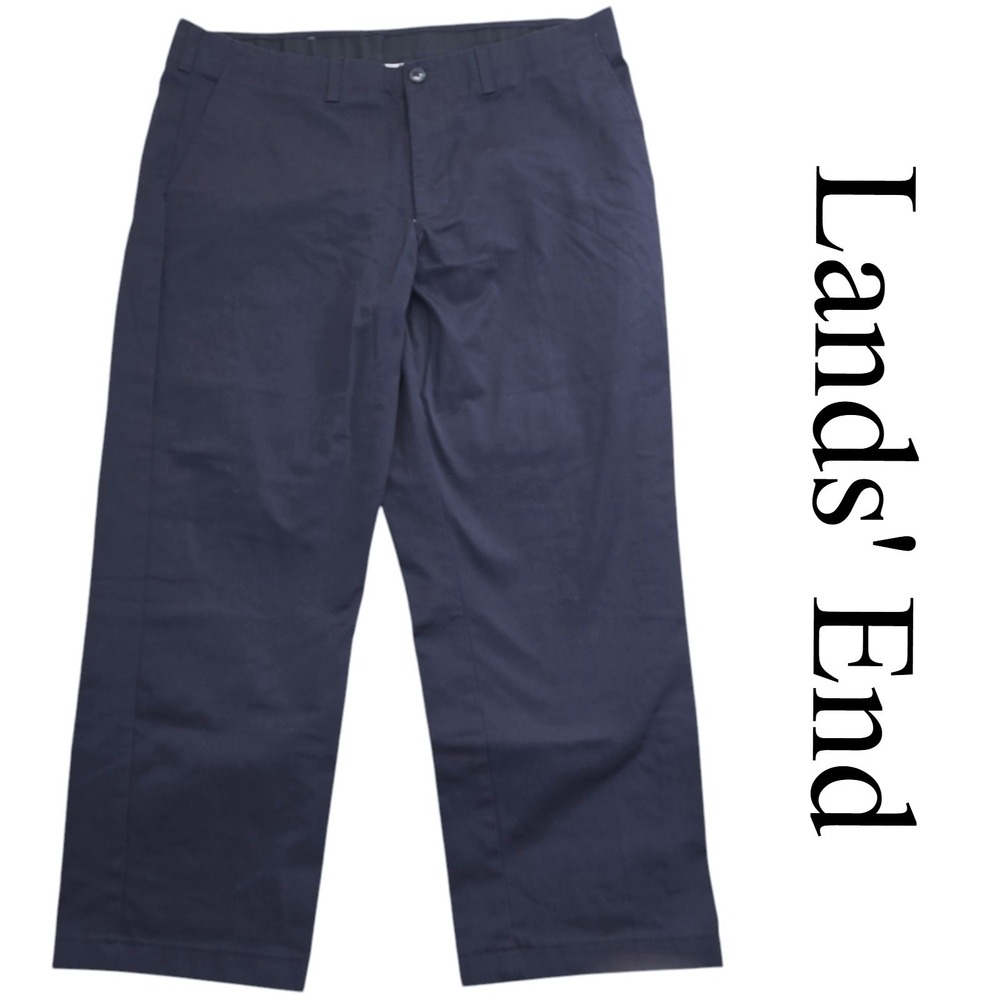 Lands' End Pants Mens 40 Navy Blue Cotton Blend Traditional Fit Chino Classic‎